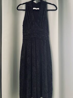 Evan Picone Black Sparkle Sleeveless V-Neck Midi Dress